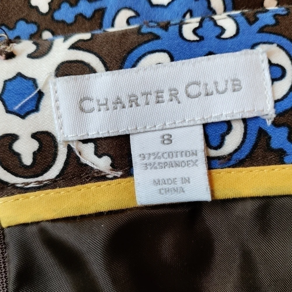 CHARTER CLUB Straight Skirt Knee Length Geometric Print Blue Brown Lined 8